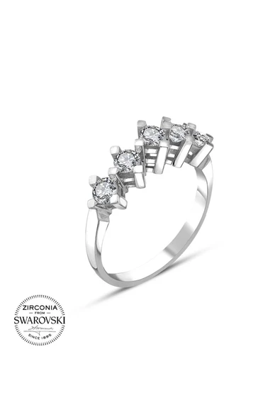Sertifikalı Swarovski Beş Taş 925 Gümüş Yüzük - Resim 2