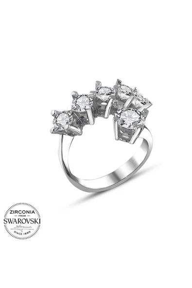 Orijinal Swarovski Tek Taş Beştaş 925 Gümüş Yüzük - Resim 3