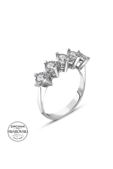 Sertifikalı Swarovski Taşlı Beştaş 925 Gümüş Yüzük - Resim 2