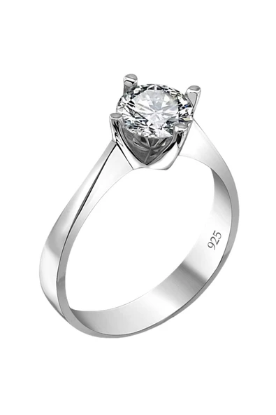 Swarovski Sertifikalı Tek Taş 925 Gümüş Yüzük ürün görseli