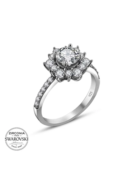 Sertifikalı Swarovski Taş Çiçek Model Tektaş 925 Gümüş Yüzük - 2