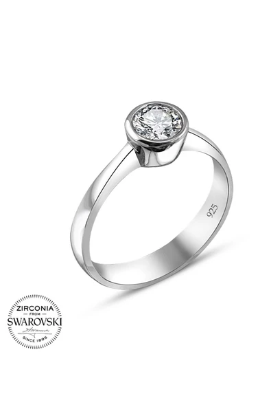 Swarovski Sertifikalı Sıvama Tek Taş 925 Gümüş Yüzük - 2