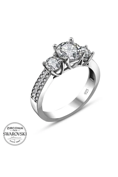 Sertifikalı Swarovski Üç Taş Pırlanta Montür 925 Gümüş Yüzük - 2