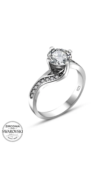 Swarovski Sertifikalı Pırlanta Modeli Tektaş 925 Gümüş Yüzük - 2