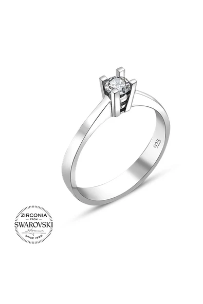 Swarovski Sertifikalı Tektaş 925 Gümüş Yüzük - 2