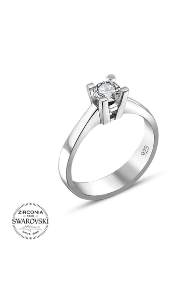 Swarovski Sertifikalı Klasik Tek Taş 925 Gümüş Yüzük - 2