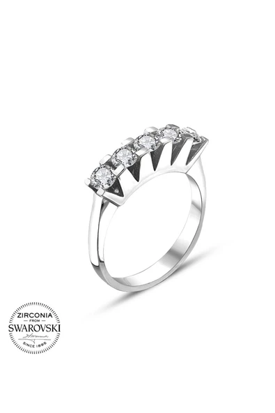 Sertifikalı Swarovski Taşlı Beştaş 925 Gümüş Yüzük - 3