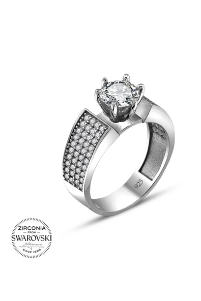 Sertifikalı Swarovski Pırlanta Montür 925 Gümüş Yüzük - 2