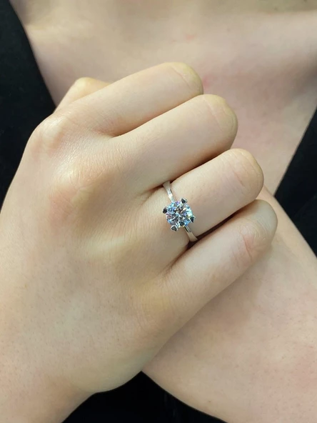 Swarovski Sertifikalı Tektaş 925 Gümüş Yüzük - Resim 3