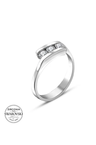 Sertifikalı Swarovski Tria 3 Üç Taş 925 Gümüş Yüzük - Resim 2