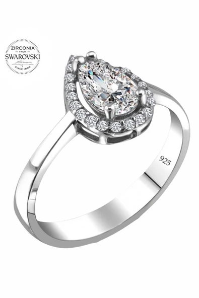Sertifikalı Swarovski Damla Taş 925 Gümüş Yüzük - Resim 2