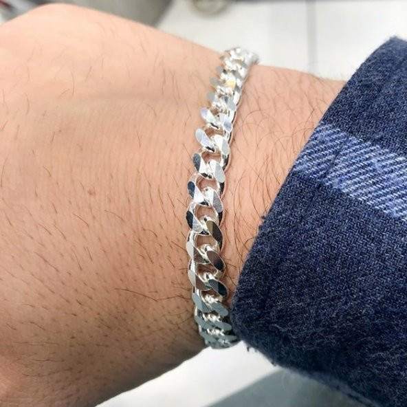 Gurmet 8 mm Klasik Gümüş Kalın Zincir Erkek Bileklik - 3