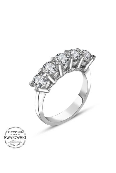 Sertifikalı Swarovski Taşlı  Beş Taş 925 Gümüş Yüzük - 3
