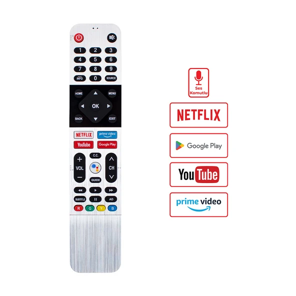 HUAYU KL SW-V1 ARÇELİK-BEKO-GRUNDIG NETFLIX-YOUTUBE-PRIME VIDEO-GOOGLE PLAY TUŞ SES KOMUTLU LCD LED TV KUMANDA 7795-8229