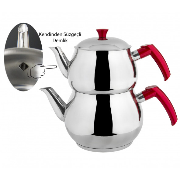 Şahane Orta Boy Paslanmaz Çelik Çaydanlık KENDİNDEN SÜZGEÇLİ - Resim 2