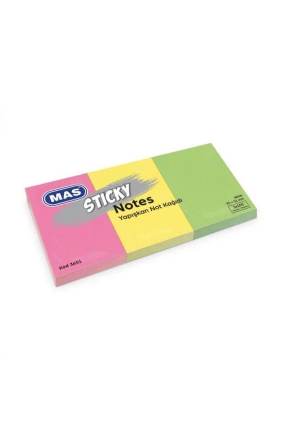 Mas Yapışkanlı Not Kağıdı 3 Blok 100 Sayfa 35 x 51 Neon