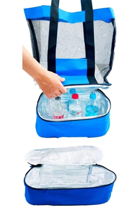 Soğuk Sıcak Tutucu Bölmeli Buzluklu Plaj El Çantası - Resim 6