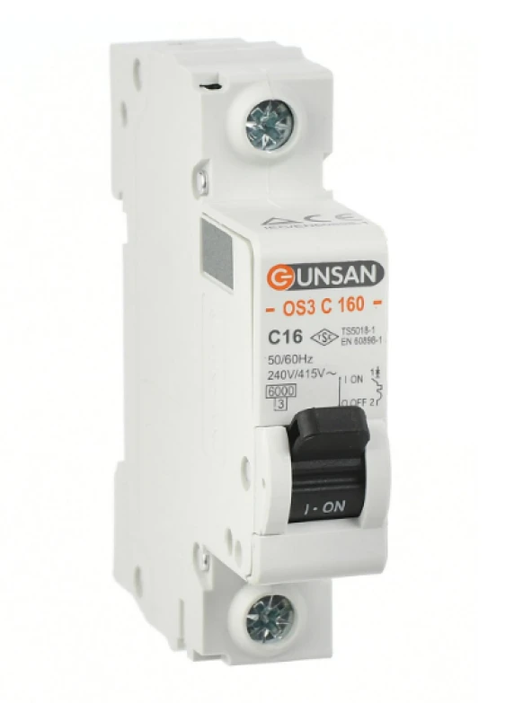 Günsan 1x10A C Serisi 6Ka Otomatik Sigorta OS3C160-1C10