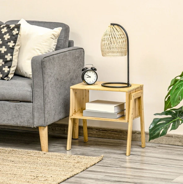 Bambu 2 Katlı Oturma Odası Yatak Odası Komodini Raflı Komodin Sehpa ürün görseli