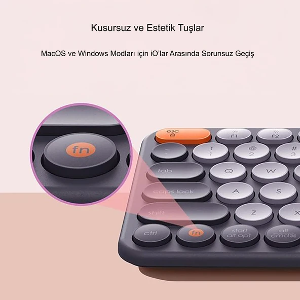 TriLine Baseus Kablosuz Bluetooth 5.0 İngilizce Sessiz Klavye Universal Çoklu Bağlantı 2.4GHz - 4