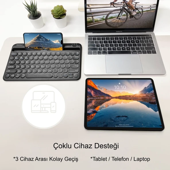TriLine 78 Yuvarlak Tuşlu İngilizce Bluetooth Tablet Telefon Klavyesi Şarjlı Mini Boy 29x16cm - 5