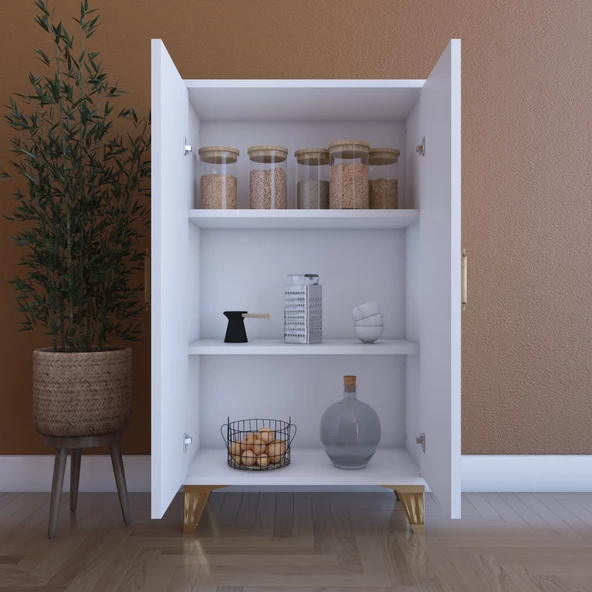LIJ1500002AACYCA 2 Kapaklı, Ayarlanabilir Raflı Çok Amaçlı Dolap, Mutfak Dolabı, Banyo Dolabı Beyaz, 101x60x30 cm - 6