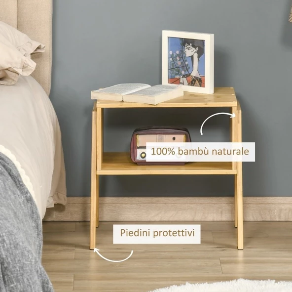 Bambu 2 Katlı Oturma Odası Yatak Odası Komodini Raflı Komodin Sehpa - 3