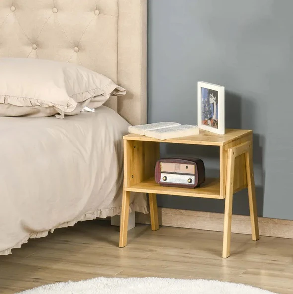 Bambu 2 Katlı Oturma Odası Yatak Odası Komodini Raflı Komodin Sehpa - Resim 3