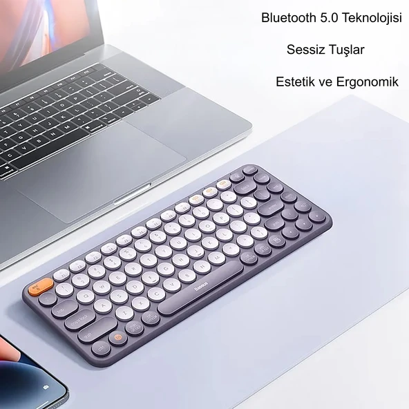 TriLine Baseus Kablosuz Bluetooth 5.0 İngilizce Sessiz Klavye Universal Çoklu Bağlantı 2.4GHz - 2