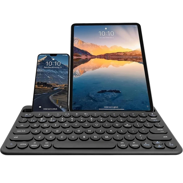 TriLine 78 Yuvarlak Tuşlu İngilizce Bluetooth Tablet Telefon Klavyesi Şarjlı Mini Boy 29x16cm ürün görseli 1