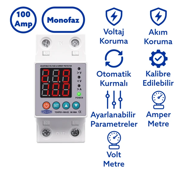 Tomzn Voltaj ve Akım Koruma Rölesi Yüksek Alçak Gerilim Akım Koruyucu 100A Elektrik Bekçisi ürün görseli