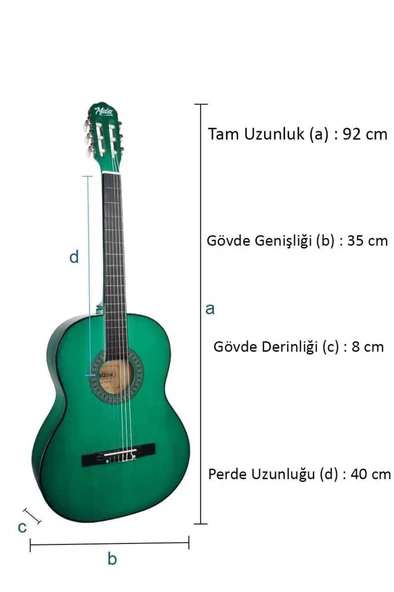 Midex CG-36GR Kaliteli 36 İnç 3/4 Junior Çocuk Gitarı 8-12 Yaş Arası (Çanta Askı Capo Nota Sticker Pena Metod - Resim 3