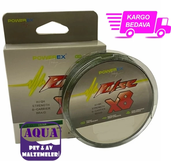 Powerex Pulse 8 Kat Örgü 150 m. Dark Green 0.30 mm 20.4 kg Çekerli  İp Misina - 8x 150 Metre İp Misina Turna Misinesi