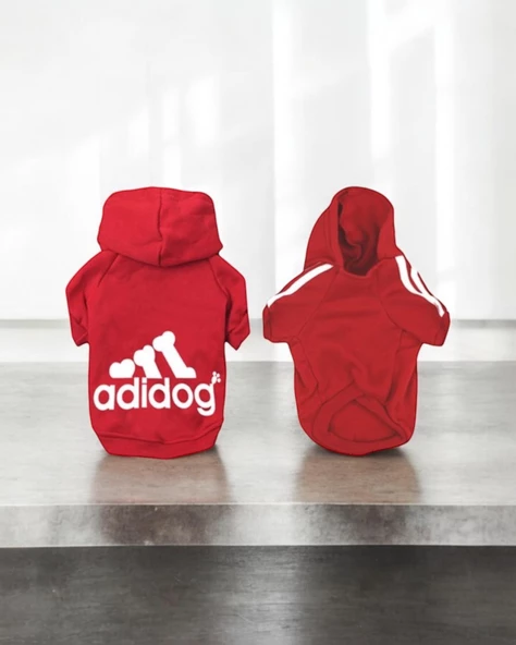 Red Adidog Kapşonlu Sweatshirt Köpek Kazağı - 7