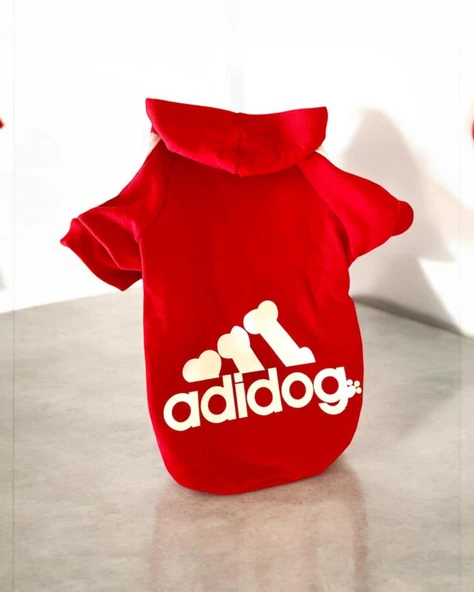 Red Adidog Kapşonlu Sweatshirt Köpek Kazağı - 5