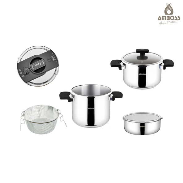 Cook Master 7 Parça Çok Fonksiyonlu Paslanmaz Çelik Buharlı Düdüklü Tencere Seti ürün görseli