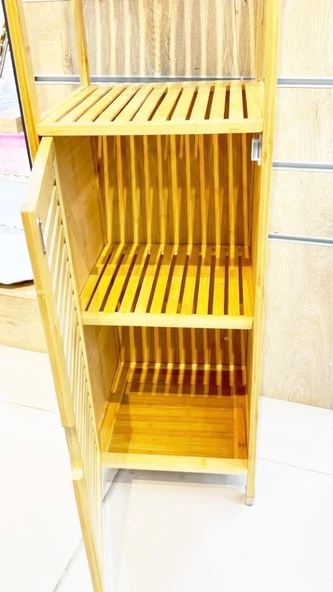 Bambu Banyo Dolabı 5 Raflı Kapaklı Banyo Düzenleme Dolabı Havlu Dolabı - Resim 3