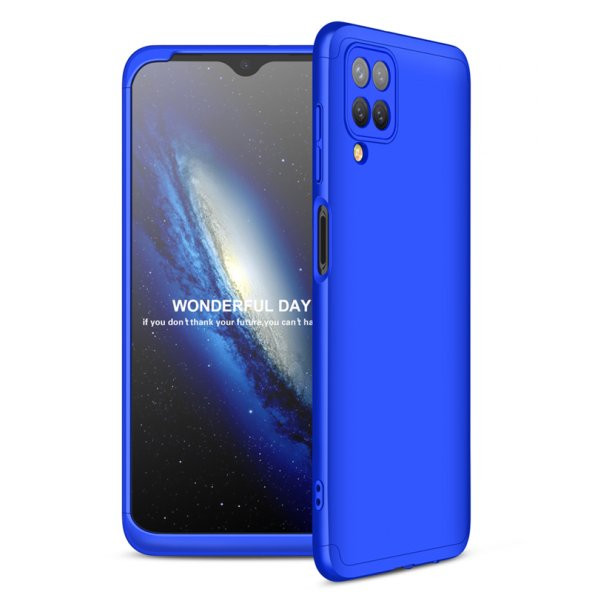 KNY Samsung Galaxy A12 Kılıf 3 Parça 360 Zore Ays Kapak Mavi