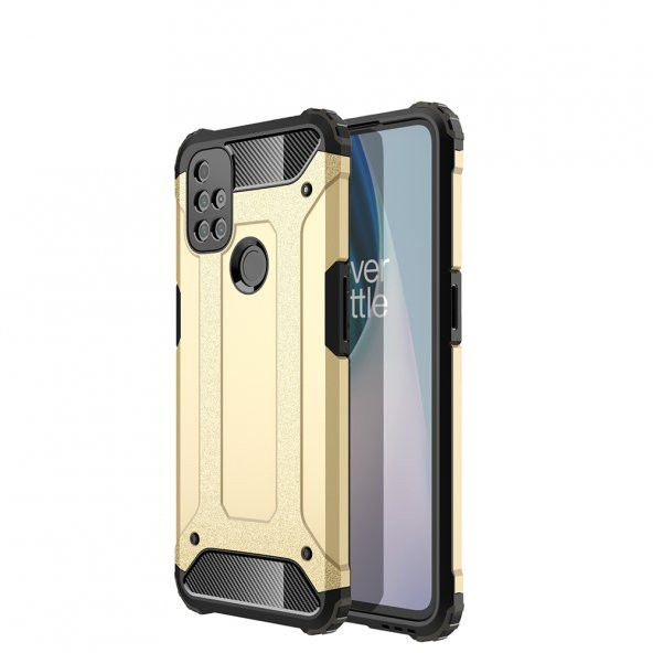 KNY One Plus Nord 10 Kılıf Çift Katmanlı Armour Case Gold