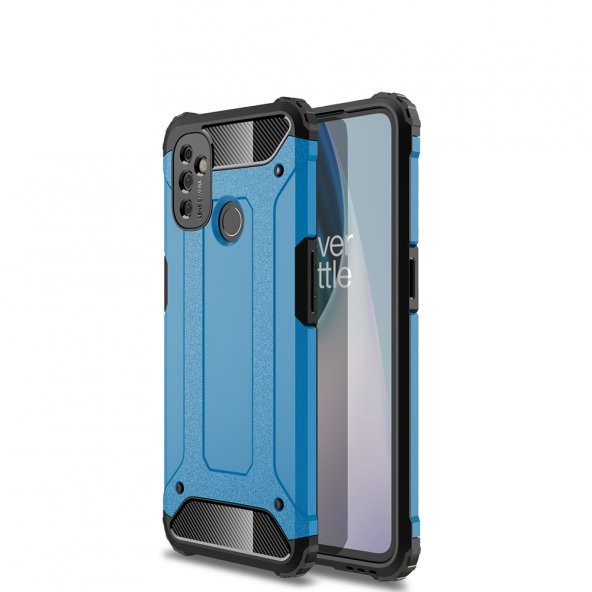 KNY One Plus Nord 100 Kılıf Çift Katmanlı Armour Case Mavi