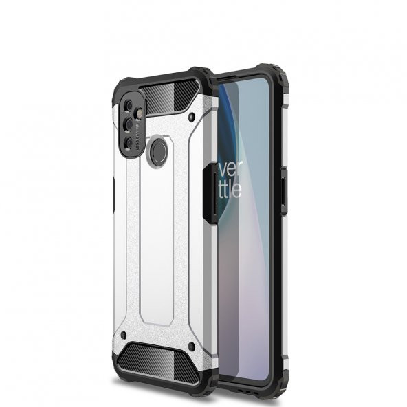 KNY One Plus Nord 100 Kılıf Çift Katmanlı Armour Case Gri