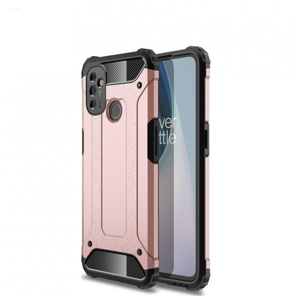 KNY One Plus Nord 100 Kılıf Çift Katmanlı Armour Case Rose Gold