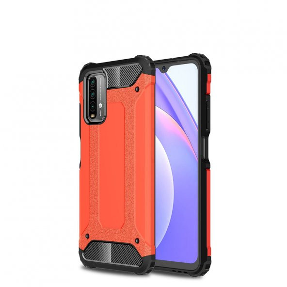 KNY Xiaomi Poco M3 Kılıf Çift Katmanlı Armour Case Kırmızı