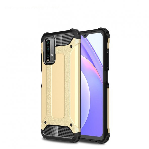 KNY Xiaomi Poco M3 Kılıf Çift Katmanlı Armour Case Gold