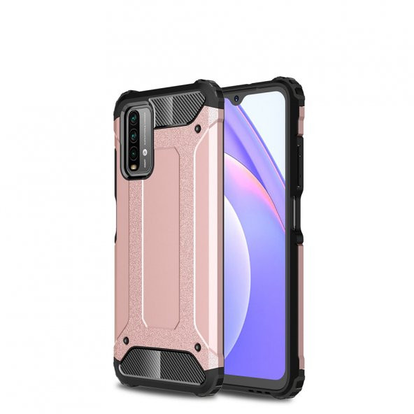 KNY Xiaomi Redmi Note 9 4G Kılıf Çift Katmanlı Armour Case Rose Gold