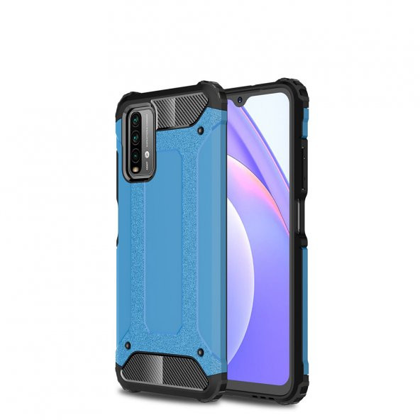 KNY Xiaomi Redmi Note 9 4G Kılıf Çift Katmanlı Armour Case Mavi