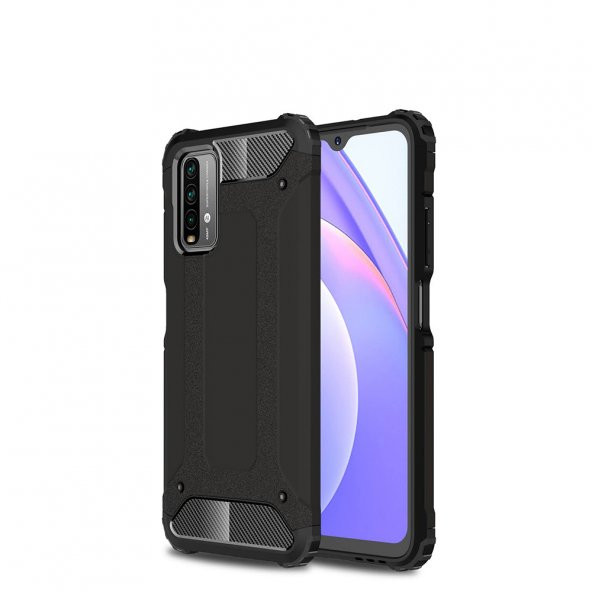 KNY Xiaomi Redmi Note 9 4G Kılıf Çift Katmanlı Armour Case Siyah