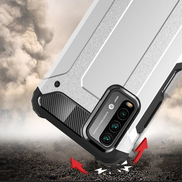 KNY Xiaomi Redmi Note 9 4G Kılıf Çift Katmanlı Armour Case Mavi - 3