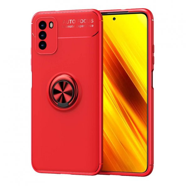 KNY Xiaomi Redmi 9T Kılıf Yüzüklü Manyetik Ravel Silikon Kırmızı