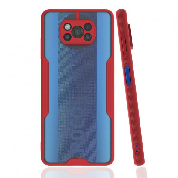 KNY Xiaomi Poco X3 NFC Kılıf Silikon Kenarlı Buzlu Kamera Korumalı Parfe Kapak Kırmızı